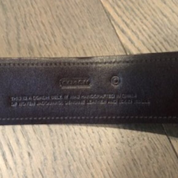 Coach Signature Logo Leather & Woven Jacquard Belt Silver Metal Hardware Tan L - Picture 2 of 3
